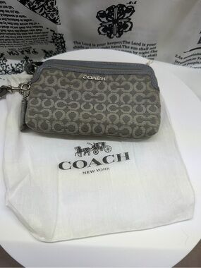 Coach Gray Wristlet with Leather Trim